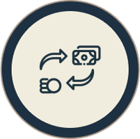 Exchange icon with coin and banknote.