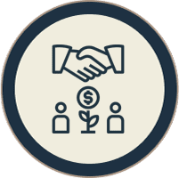 Handshake, people, and money plant icon.