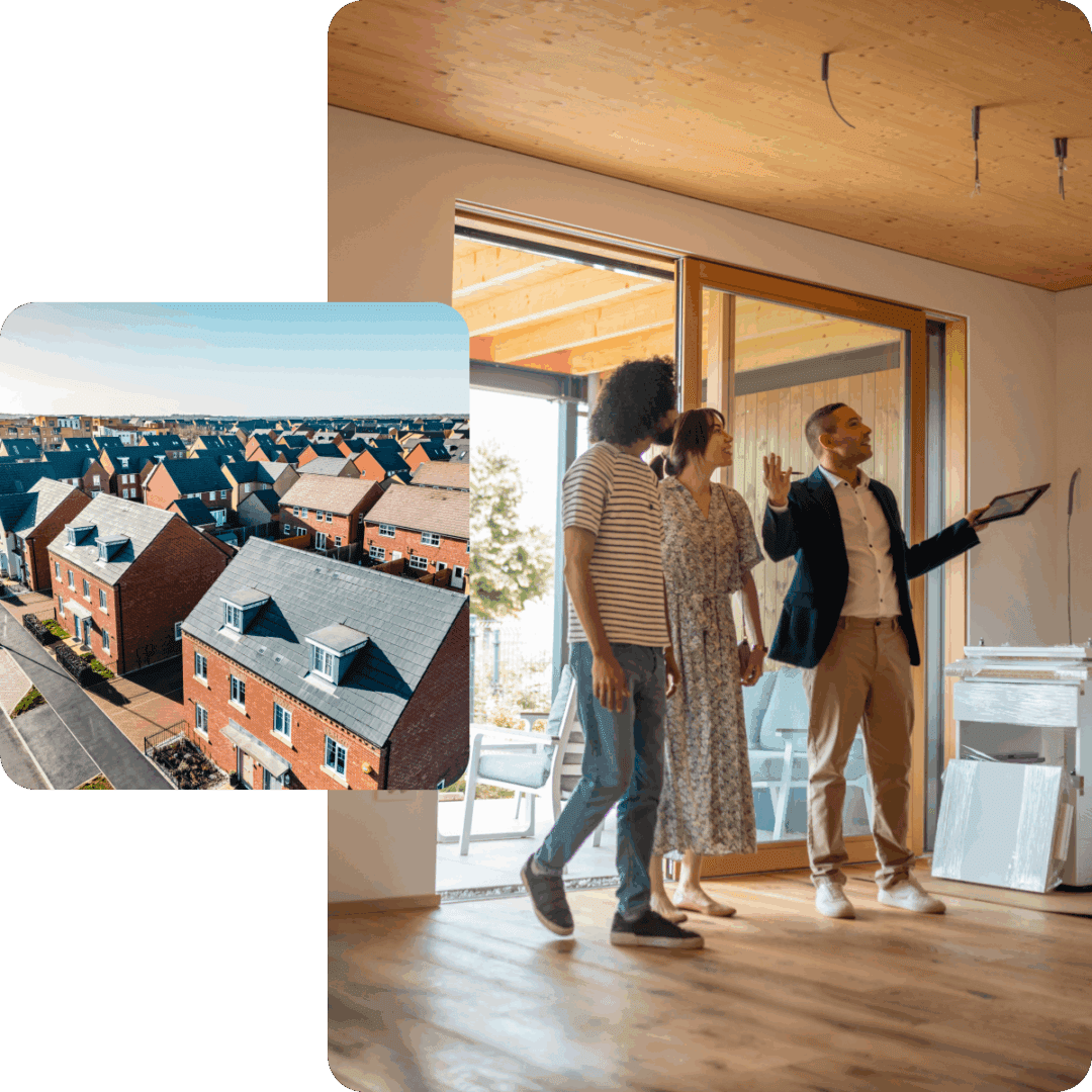 Real estate agent showing modern home interior.